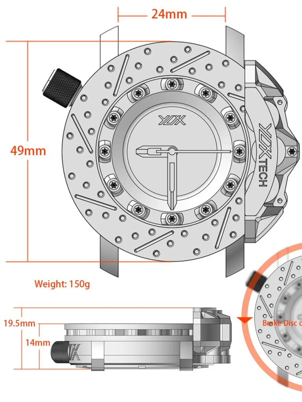 Men's Sport WristWatch Racing Style High performance Brake Disc watch